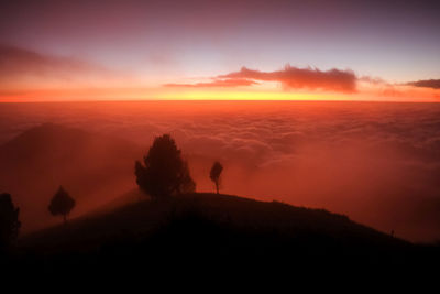 Silhouette landscape against sky during sunset