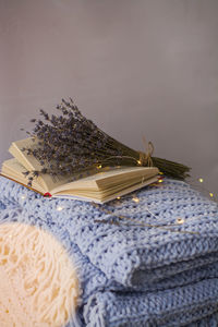 Close-up of books on table