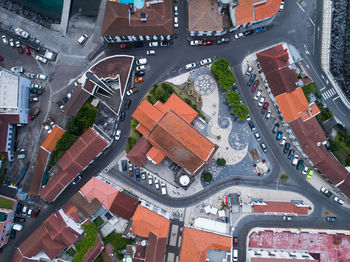 High angle view of street amidst buildings in city