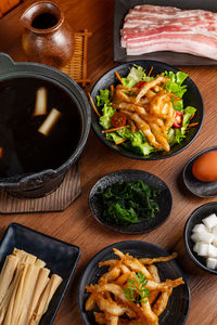 High angle view of food on table