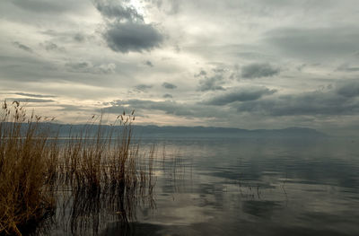 Scenic view of sea against sky at sunset