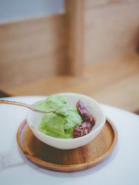 High angle view of vegetables in bowl on table