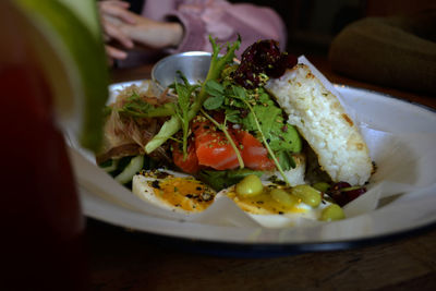 Close-up of salad in plate on table