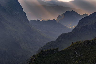 Scenic view of mountains against sky during sunset