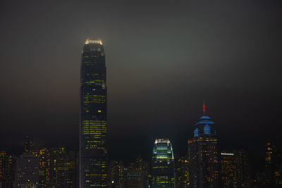 Illuminated buildings in city at night