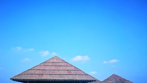 Low angle view of roof against clear blue sky