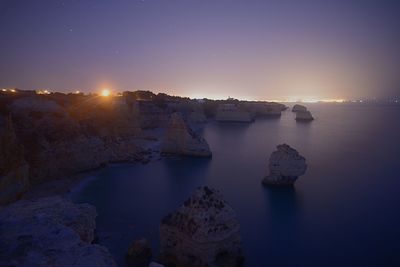 Scenic view of lake against sky at sunset