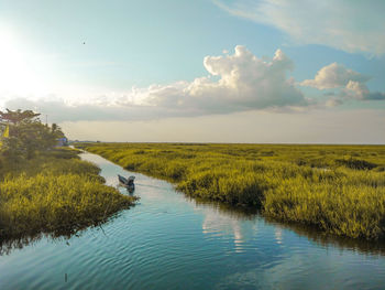 Scenic view of lake against sky