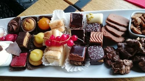 High angle view of pastries in plate