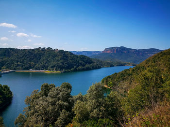 Scenic view of lake against blue sky