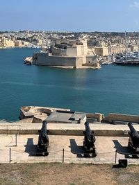 High angle view of buildings in city