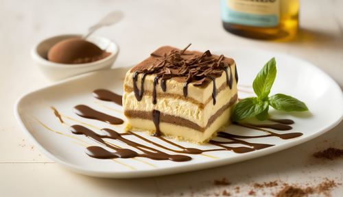 Close-up of dessert in plate on table