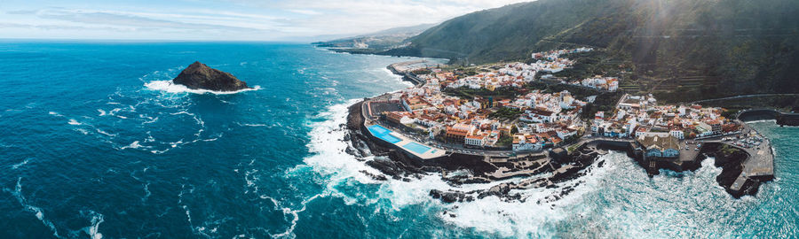 High angle view of boats in sea