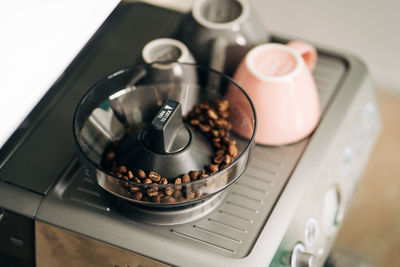 High angle view of coffee beans on table