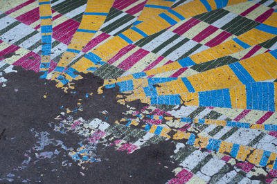 High angle view of multi colored pattern on street