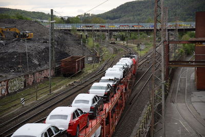 High angle view of train on railroad tracks