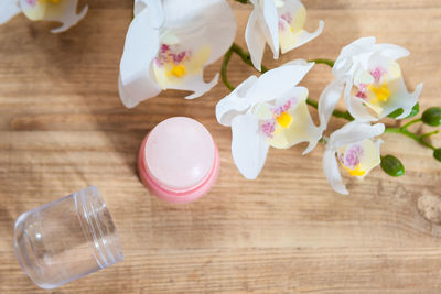 High angle view of various flowers on table