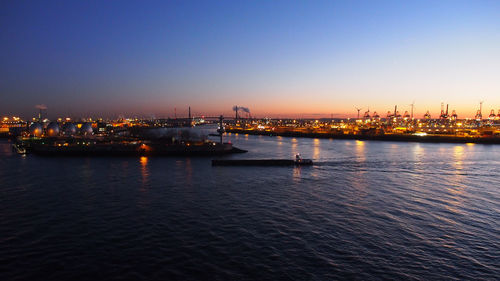 Harbor against sky during sunset