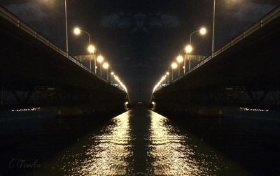 Illuminated bridge at night