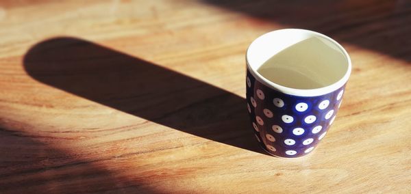 High angle view of coffee on table