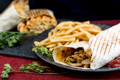 Close-up of food in plate on table