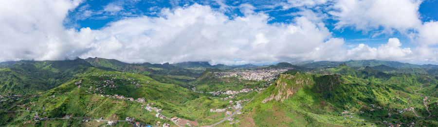 Panoramic view of mountains against sky