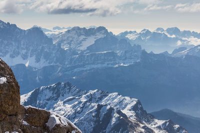 Scenic view of snowcapped mountains against sky