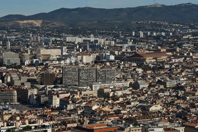 High angle view of townscape against sky