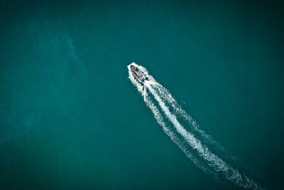 High angle view of boat in sea