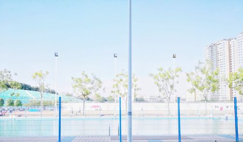 Scenic view of soccer field against sky