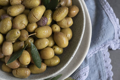 High angle view of fruits in bowl