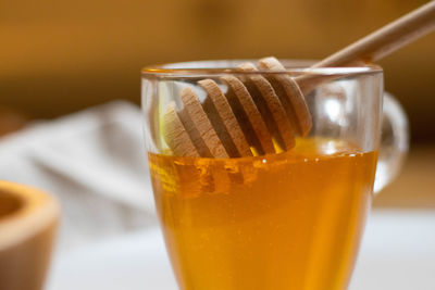 Close-up of drink served on table