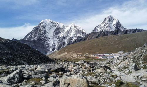 Scenic view of snowcapped mountains against sky