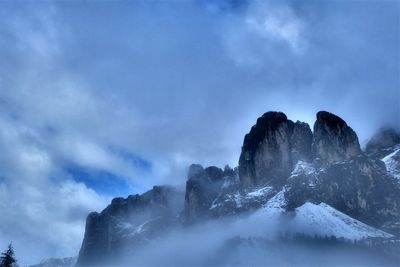 Low angle view of snowcapped mountain against sky