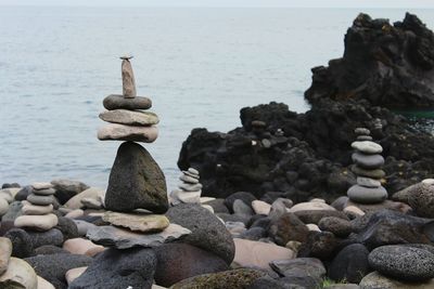 Stack of stones on shore