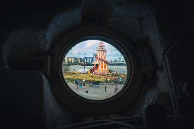 Church seen through window