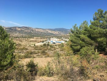 Scenic view of landscape against blue sky