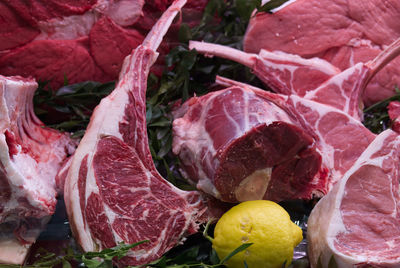 T-bone steak in a in a butcher shop