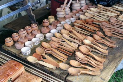 High angle view of objects for sale in market