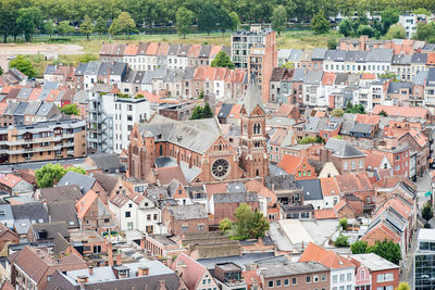 High angle view of buildings in city