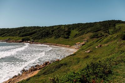 Scenic view of sea against clear sky