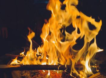 Close-up of bonfire at night