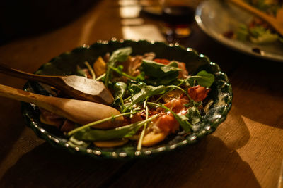 Close-up of food in plate on table