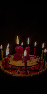 View of burning candles on birthday cake