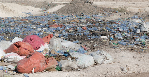 High angle view of garbage on land