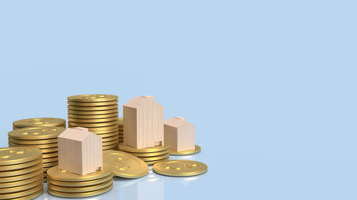 Close-up of stack of objects against white background