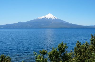 Scenic view of sea against clear blue sky