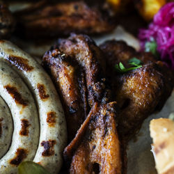 High angle view of meat in plate