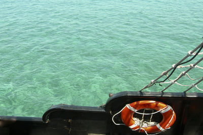 View of the caribbean sea from the deck of the waters and cloudless blue sky