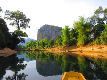 Reflection of trees in lake